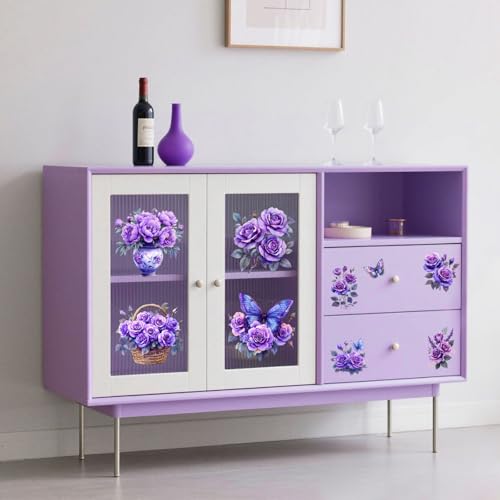 Peacoblue Purple Flowers Rub On Transfers for Furniture Craft 6"x12" - style: Bright Purple Flowers