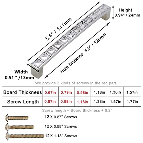 6Pcs U Shape Crystal Glass Drawer Pulls Knobs Handles,Modern Decorated Shiny Cabinet Konbs Zinc Alloy Pulls, for Cupboard Wardrobe Dresser Doors (5.0" Hole Distance, Silver, 6 Pack) - size: U-shaped 5.0" Hole Distance