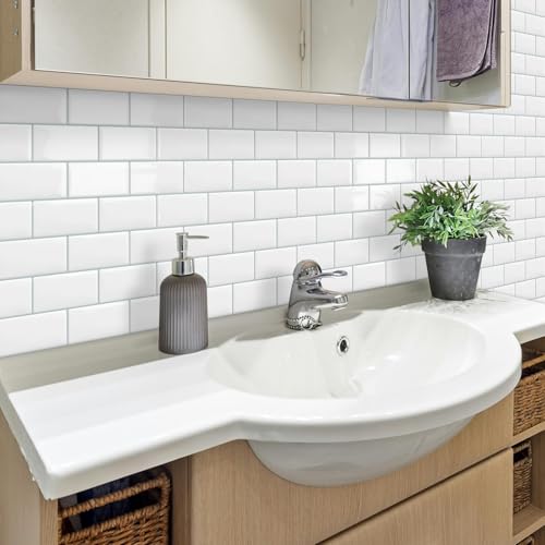 White Peel and Stick Backsplash Subway Tile for Kitchen 10 Sheet - color: White