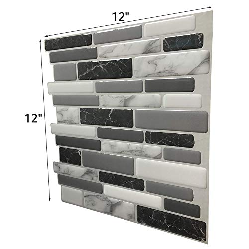 Art3d 6-Pack Peel and Stick Backsplash Wall Tile, 12 x 12 Inch, Marble Grey - color: Light Grey