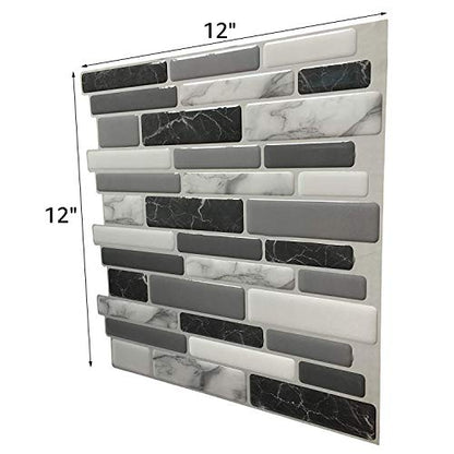 Art3d 6-Pack Peel and Stick Backsplash Wall Tile, 12 x 12 Inch, Marble Grey - color: Light Grey