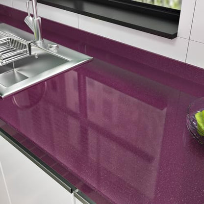 Wallercity Glossy Purple Contact Paper Peel and Stick Wallpaper for Cabinets Kitchen Backsplash 15.8''x118'' Dark Purple Wallpaper Peel and Stick Countertops Vinyl Self Adhesive Glitter Contact Paper - color: Purple, size: 15.8"W x 118"L