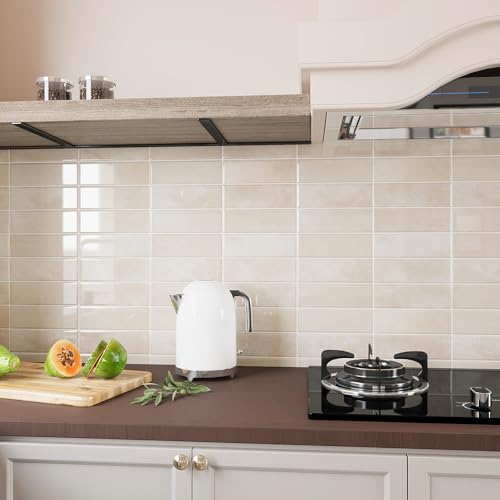 VEELIKE Rectangular Subway Peel and Stick Tile Backsplash Beige Peel and Stick Backsplash for Kitchen 12 Sheets 12''x12'' Self Adhesive Stick on Back Splash Wall Tile Stickers for Bathroom Renters RV - size: Box of 12 Tiles
