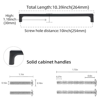 10 Pack 10 inch Matte Black Kitchen Cabinet Handles - color: Matte Black, size: 10 inch Hole Center