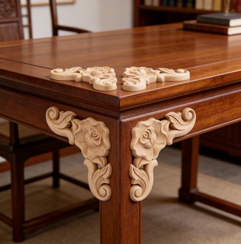 8PCS Unfinished Wood Rosettes Appliques Onlay Furniture Onlay Corner Decoration (Dia-6cm/2.36"), Unpainted Corner Carving Craft Decals for Home Chests Cabinet Cupboard Dresser Bed Wall Wardrobe