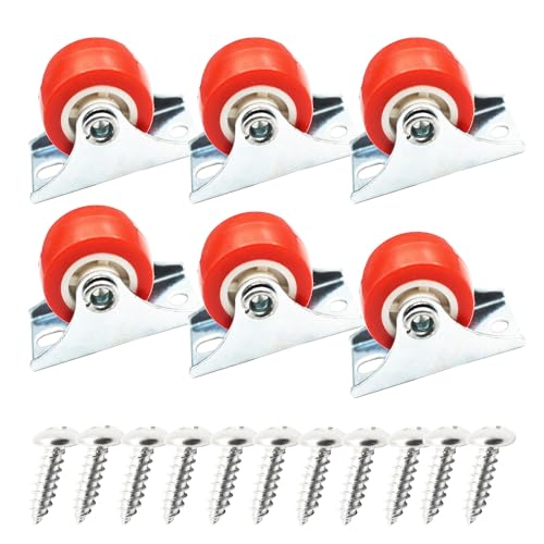 1 inch Fixed Plate Casters PVC,No Bearing,Max 6kg Load, Red-6 Pcs - style: Red Rigid_1 inch