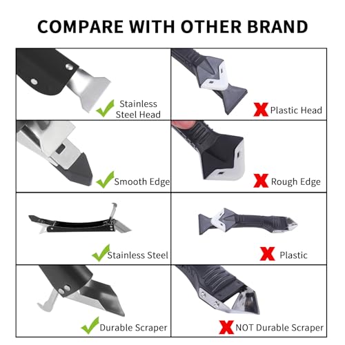 Professional Caulking Tool, 4 in 1 Silicone Caulk Remover Tool Kit, Stainless Steel Sealant Finishing Smoothing Removal Grout Scraper Tools for Home, Kitchen, Bathroom, Window, Floor, Tile