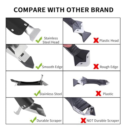 Professional Caulking Tool, 4 in 1 Silicone Caulk Remover Tool Kit, Stainless Steel Sealant Finishing Smoothing Removal Grout Scraper Tools for Home, Kitchen, Bathroom, Window, Floor, Tile