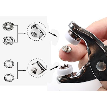 GTAAOY 9.5 mm Metal Snap Buttons with Snap Pliers, 100 Sets / 400 pcs - color: Silver Hollow Prong Snaps