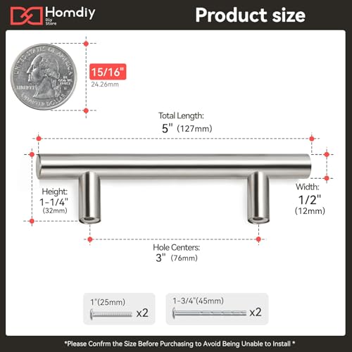 homdiy 15 Pack Brushed Nickel Cabinet Pulls 3 Inch Handles Stainless Steel Cabinet Hardware for Kitchen and Bathroom Cabinets, 5 Inch Overall Drawer Pull - color: Brushed Nickel, size: 3in hole centers