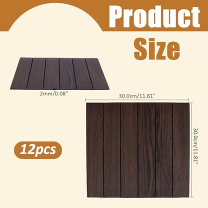12Pcs Peel and Stick PVC Slat Wall Panels 11.81×11.81×0.08 inch Coffee Self-Adhesive PVC Wood Grain Wallpaper Panel 3D Thick Faux Soundproof Backsplash Accent Wall Tile
