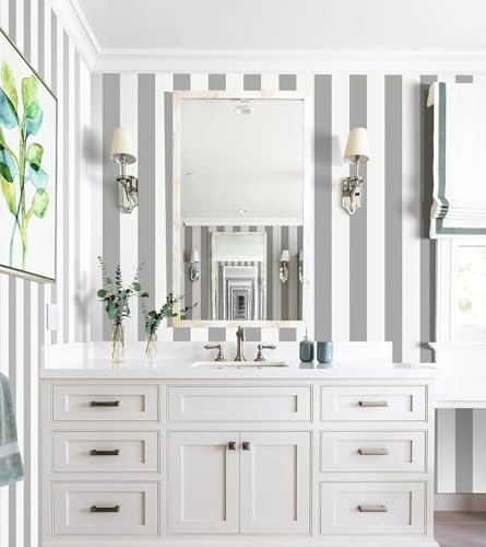 Erfoni Grey Stripe Peel and Stick Wallpaper Modern Gray and White Wallpaper - color: Grey and White, size: 17.7" x 197"