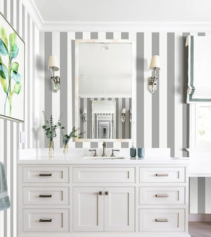 Erfoni Grey Stripe Peel and Stick Wallpaper Modern Gray and White Wallpaper - color: Grey and White, size: 17.7" x 197"
