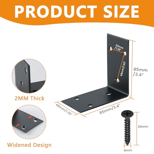 Alise 4Pcs Black Stainless Steel L Brackets Heavy Duty for Wood Furniture - color: Matte Black, size: 85x85MM