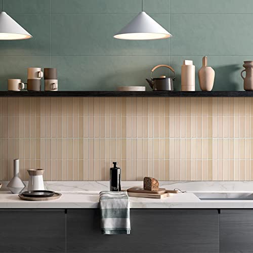 Commomy Peel and Stick Tile - 10 Pcs of 11.8'' x 11.8'' Vertical 3D Beige Peel and Stick Backsplash for Kitchen and Bathroom Interior Wall Tile(Matte Surface, Covers 10 sq.ft) - color: Modren Art