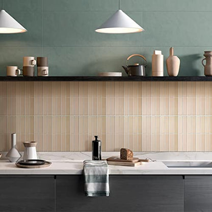Commomy Peel and Stick Tile - 10 Pcs of 11.8'' x 11.8'' Vertical 3D Beige Peel and Stick Backsplash for Kitchen and Bathroom Interior Wall Tile(Matte Surface, Covers 10 sq.ft) - color: Modren Art