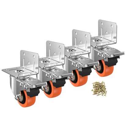2" L-Shaped Caster Wheels Set of 4, Side Mount Swivel Casters - size: 2 inch