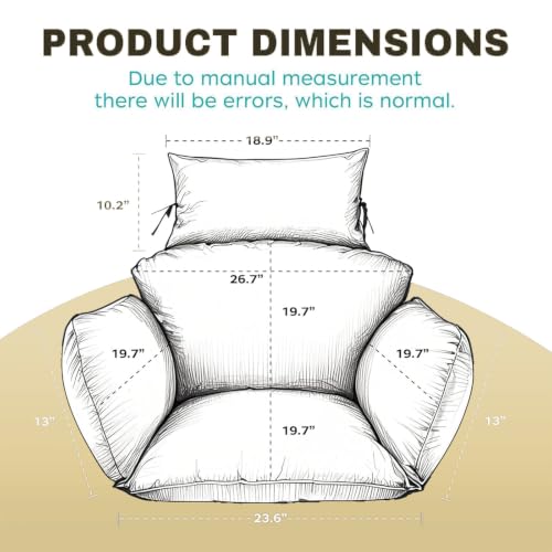 Egg Chair Cushion Replacement, Waterproof Thicken Hanging Egg Swing Chair Cushion for Outdoor Furniture, Wicker Rattan Hammock Basket Cushion with Headrest Pillow 47x31.5x4.7(Khaki) - color: Khaki