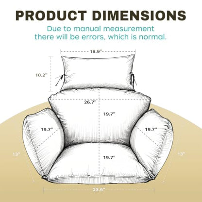 Egg Chair Cushion Replacement, Waterproof Thicken Hanging Egg Swing Chair Cushion for Outdoor Furniture, Wicker Rattan Hammock Basket Cushion with Headrest Pillow 47x31.5x4.7(Khaki) - color: Khaki