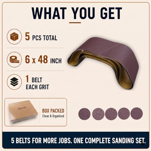 6x48 Sanding Belts, 5 Pack, 1 Each of 80/120/150/240/400 Grits - size: 6 x 48 in, 5-Pack