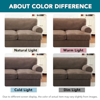 Turquoize Sofa Cover 3 Piece T Cushion Loveseat Covers for 2 Cushion Couch Thick Velvet Couch Cover Stretch Furniture Covers with 2 Individual T Cushion Covers, Washable (2 Cushion Loveseat, Mocha) - color: Mocha, size: Loveseat (2 Cushion)