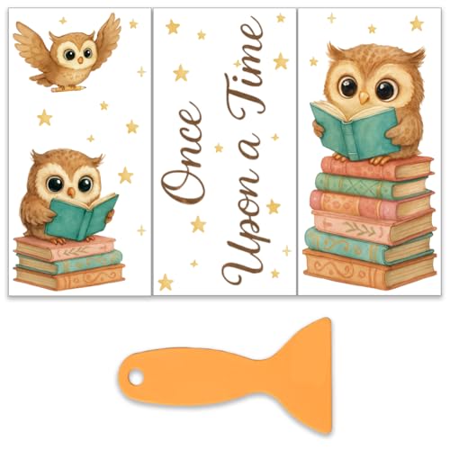 OLYCRAFT 3 Sheet Rub on Transfers 6x12 Inch Owl Reading Furniture Transfers Self-Adhesive Waterproof Transfer Stickers Book Star Rub on Decals for Wood Glass Porcelain Dressers Home Decor - style: Owl reading
