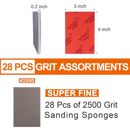 28 Pcs 2500 Grit Sanding Sponge,Ultra Fine Sandpaper,Soft Foam Hand Sander Block Wet Dry Sanding Pads for Automobile Wood Furniture Metal Drywall Polishing - style: 2500 Grit 28PCS