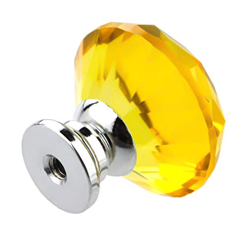 Crystal Glass Cabinet Knobs 30mm Diamond Shape Drawer Kitchen Cabinets Dresser Cupboard Wardrobe Pulls Handles 10 Pcs - color: Yellow