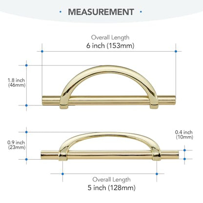 HOME EDIT Polished Brass Cabinet Pulls Curved, 5 Inch/128 mm, 10 Pack - color: Gold, size: 5 Inch Hole Center