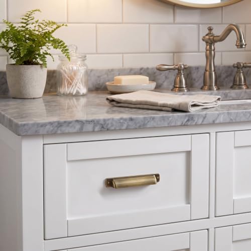 khtumeware 2 Pack 3" Drawer Pulls Brushed Antique Brass Cabinet Cup Pulls Kitchen Hardware Cabinet Handles Drawer Handles Knobs 3 inch Hole Center - color: Brushed Antique Brass, size: Cup Pulls 3" Hole Center