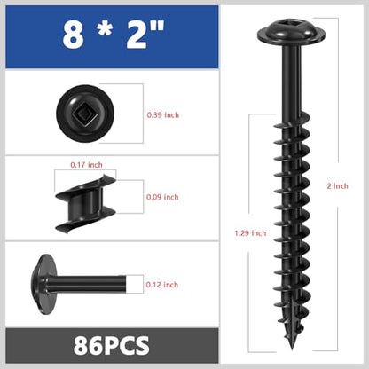 Wensilon Pocket Hole Screws, #8 x 2, Square Drive, Black, 1lbs 86pcs - color: Black, size: 8*2"