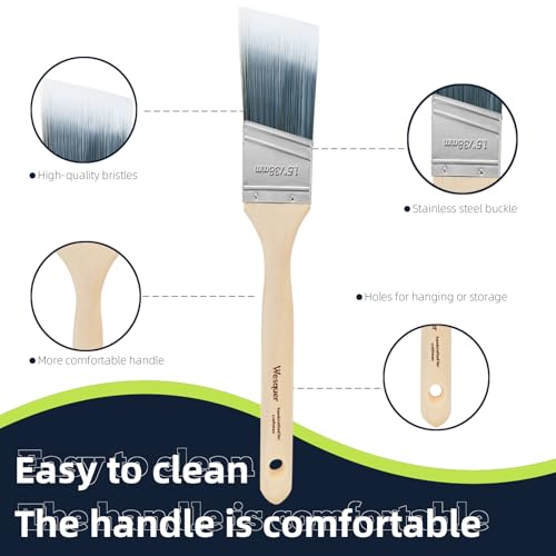 Wesquer 1.5 Inch Angled Paint Brushes 12 Pack Bulk Professional Wall Stain - size: 1.5inch (12 pack)