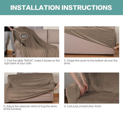 Turquoize Stretch Velvet Chair Cover Sofa Covers for Living Room Armchair Cover Chair Slip Covers with Arms Armchair Slipcover with Elastic Bottom Crafted from Soft Velvet Fabric (Chair, Coco Mocha) - color: Coco Mocha, size: Armchair