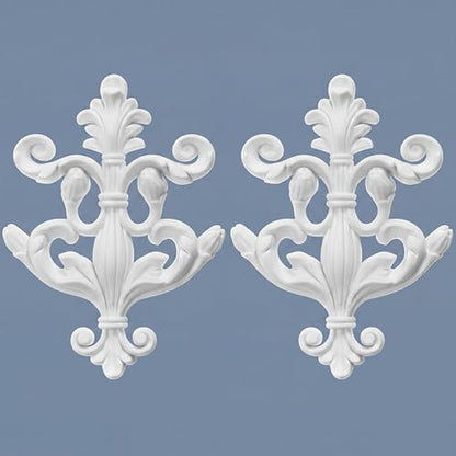 2 PCS Baroque Style Flower Carved Onlay Applique White PVC Appliques for Furniture Decorative 3D Symmetrical Furniture Decorative for Cabinets Dressers Mirrors DIY Home(Fresh) - style: Fresh