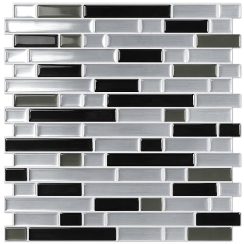 STICKGOO Thicker Peel and Stick Backsplash Tile for Kitchen and Bathroom - color: Silver, Black