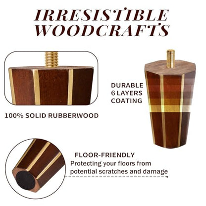 Wood Furniture Legs Set of 4 Square Round Couch Brown Sofa Dresser, Century Modern Replacement Parts for Armchair Recliner Coffee Table Cabinet Bed Chair (Brown, 10 Inch) - size: 10 inch