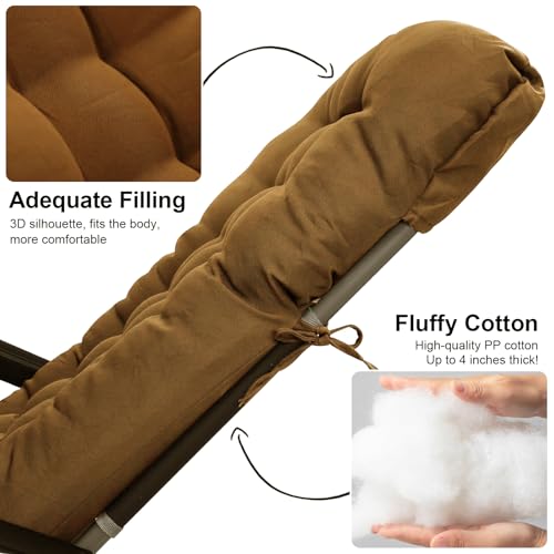 ERWUDEling 67 Inch Waterproof Patio Chaise Lounge Cushion Set of 2 – Cushions Only (No Chairs Included), Thick Replacement Cushion with Ties for Pool Recliner, Rocking High Back Chair, Brown - color: Brown 2-pack