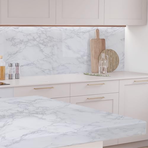 Marble Contact Paper White Peel and Stick Wallpaper for Kitchen Countertop - color: Gray/White, size: 15.7" x 472.4"