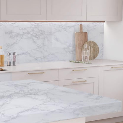 Marble Contact Paper White Peel and Stick Wallpaper for Kitchen Countertop - color: Gray/White, size: 15.7" x 472.4"