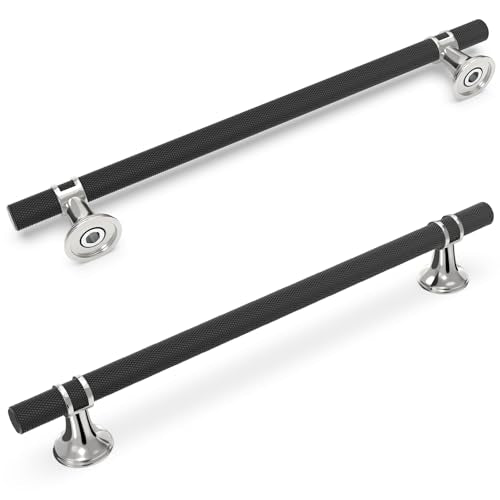 10 Pack 12.6 Inch Black and Polished Chrome Cabinet Handles - color: Black and Polished Chrome Knurled, size: 12-5/8'' Hole Center(320mm)