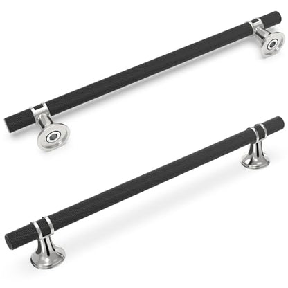 10 Pack 12.6 Inch Black and Polished Chrome Cabinet Handles - color: Black and Polished Chrome Knurled, size: 12-5/8'' Hole Center(320mm)