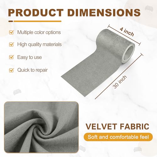 Azobur Velvet Rectangular Repair Patch, Self-Adhesive Flannel Fabric Patch, Multi Colors, Microfiber Patch，Can be Used to Patch Sofas, Car Seats, Handbags, Jacket Holes and Tears (Gray) - color: Gray, size: 4" x 30"-2 ROLLS