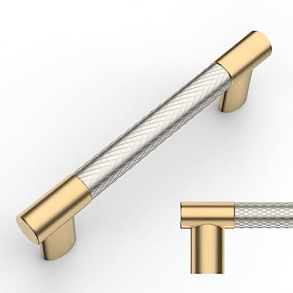 Amerdeco 10 Pack Brushed Nickel and Gold Knurled Cabinet Pulls 3.75" - color: Nickel Gold, size: 3.75" hole center