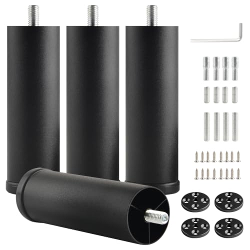4 Pack Furniture Legs Cabinet Metal Cylinder Risers Legs M8 Screw in Support Foot for Bed Frame Replacement 4.7 Inch Black Dresser Coffee Table Feet - color: Black, size: 4.7 inch(4pcs)