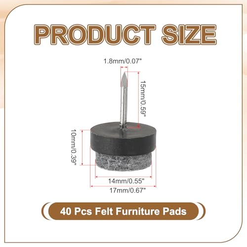 PATIKIL 17 mm Nail-on Felt Pads 40Pcs Round Felt Furniture Sliders Black - color: Black, size: 17 mm