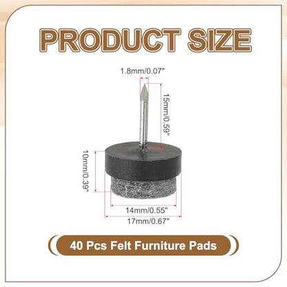 PATIKIL 17 mm Nail-on Felt Pads 40Pcs Round Felt Furniture Sliders Black - color: Black, size: 17 mm