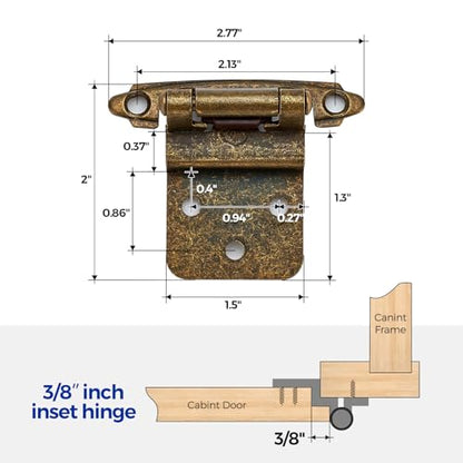Ravinte 3/8" Inset Antique Brass Cabinet Hinges 60 Pack (30 Pairs) - color: Antique Brass