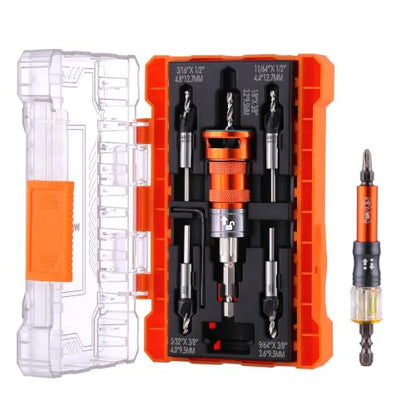 Countersink Drill Bit Set, 5 Wood Sizes with Adjustable Depth Stop