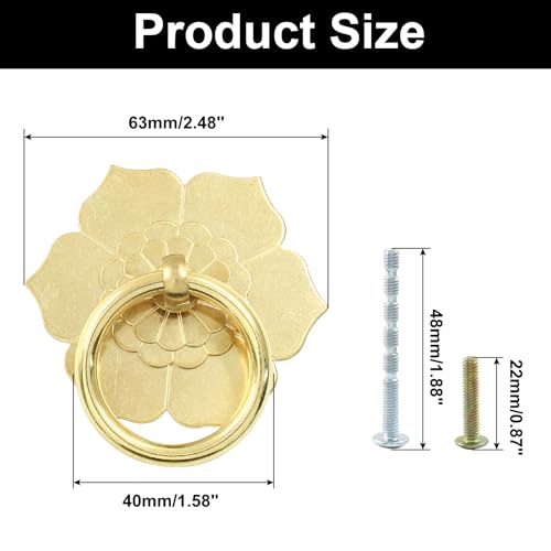 Murtenze Brass Ring Pulls Handle, Gold, 2 Pieces, Flower-2 - color: Gold, Flower-2