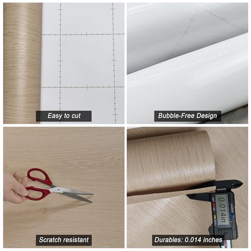 Wide Light Wood Wallpaper Peel & Stick 3D Textured Wood Grain Contact Paper - color: Beige, size: 48" x 118"